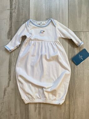 NWT Magnolia Baby White Pima Cotton Light Blue Stripe Santa Gown, newborn boys